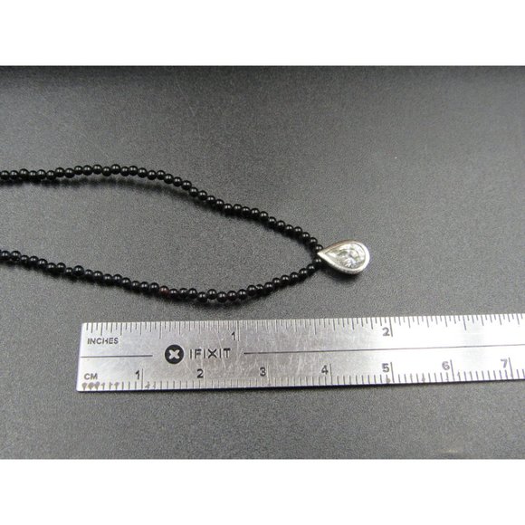 16 Inch Sterling Silver Black Beaded Pear Cubic Zirconia Necklace - Picture 5 of 6